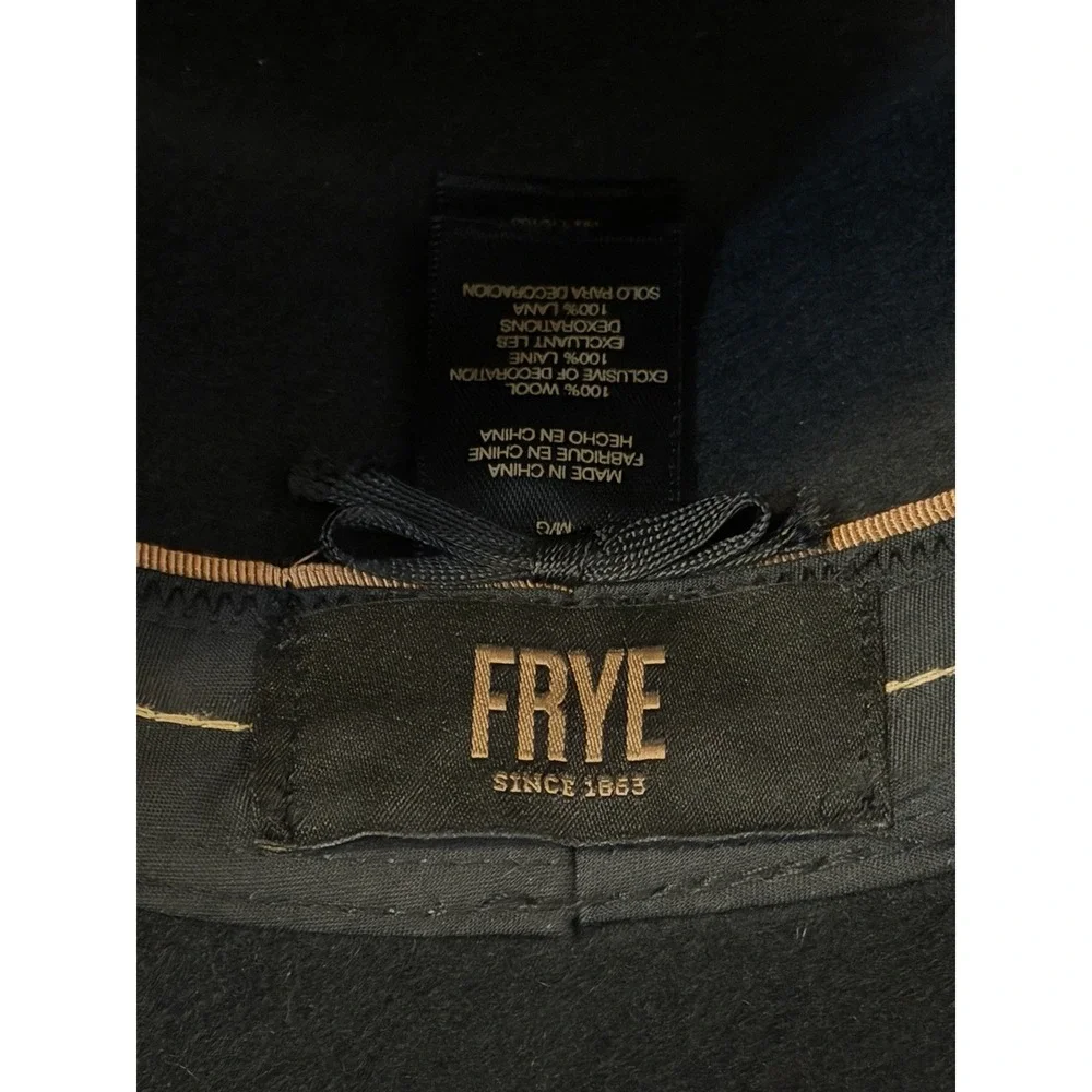 FRYE 100% Percent Wool Fedora Hat Black Size Medium/Large Leather Band